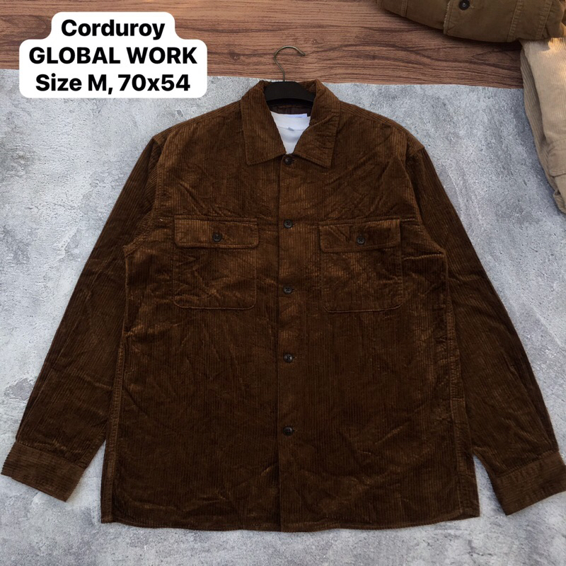 Kemeja Corduroy Global Work Dark brown, UNIQLO