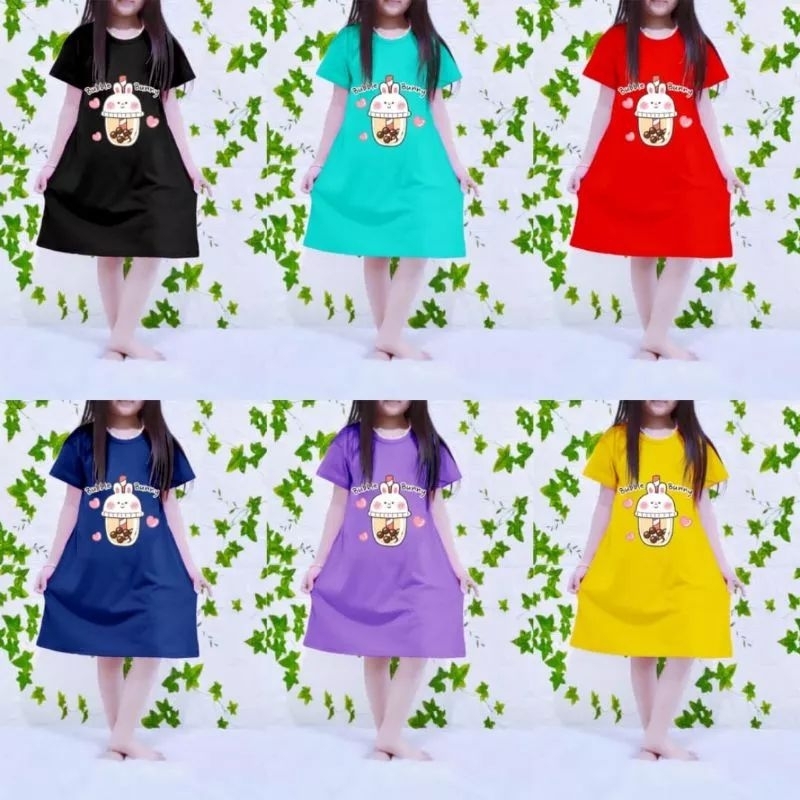 DASTER ANAK PEREMPUAN BUBLLE BUNNY DRESS ANAK PEREMPUAN BAJU HARIAN ANAK CEWEK BAHAN ADEM DASTER ANA