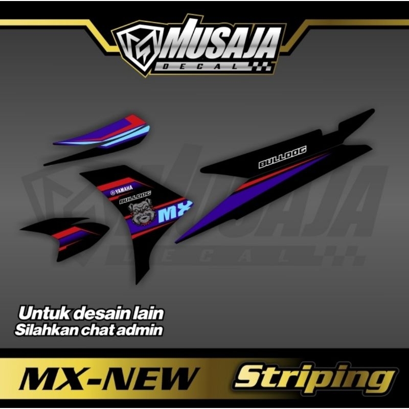 Decal striping MX New motif bulldog biru orens transparan uv - striping mx new