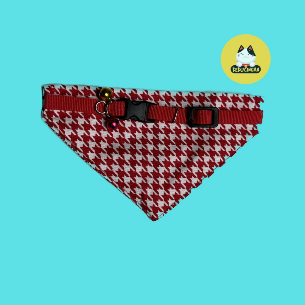 Kalung Scarf Bandana Kucing Motif Dengan Lonceng Kemrincing