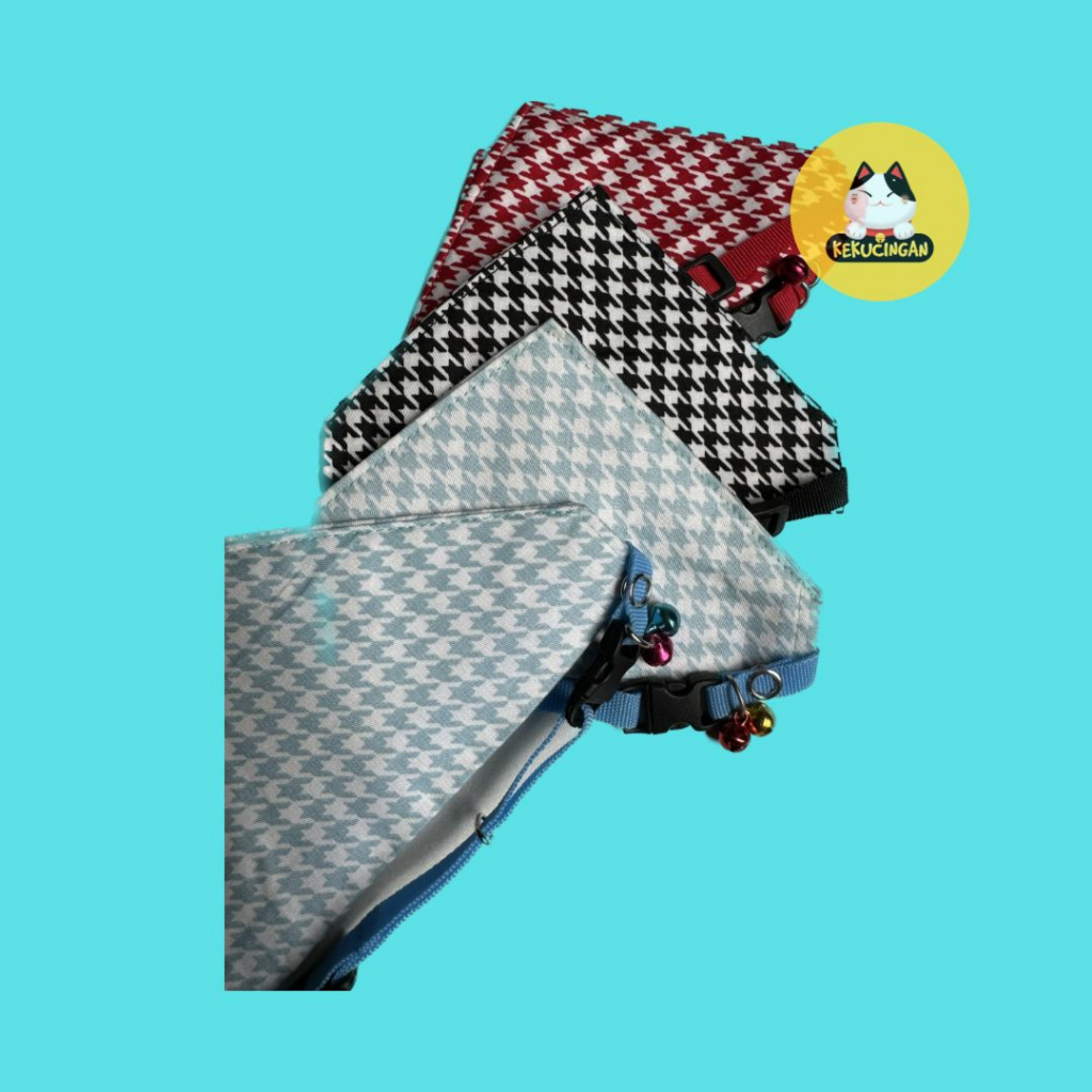 Kalung Scarf Bandana Kucing Motif Dengan Lonceng Kemrincing