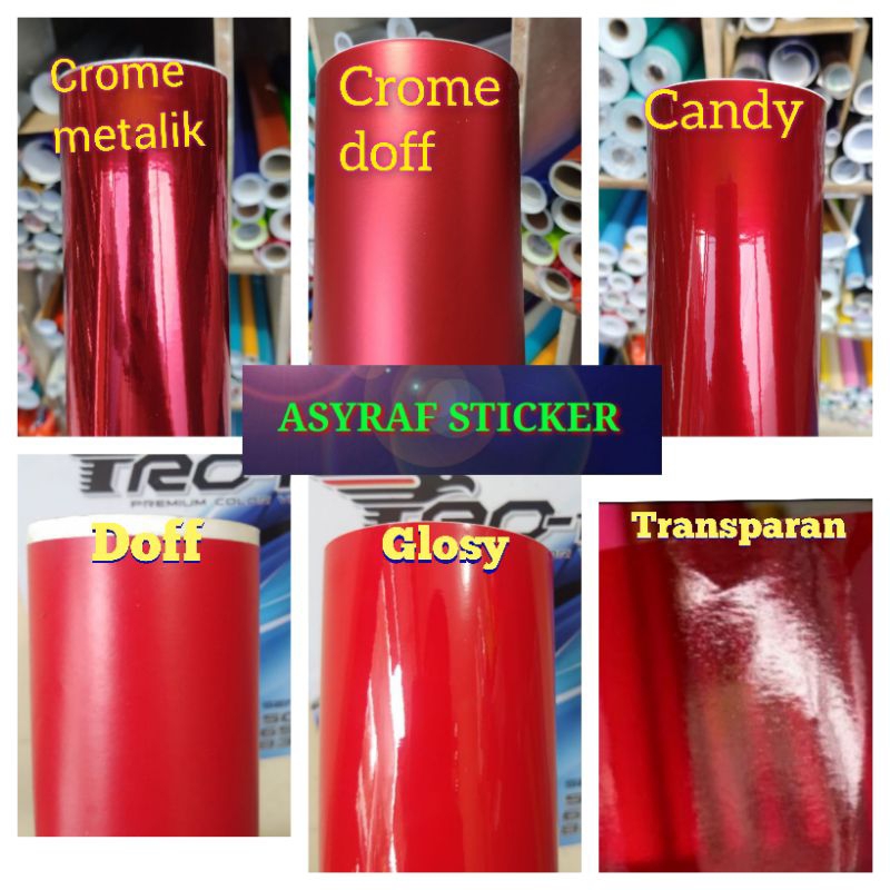 SKOTLET STIKER MOTOR WARNA MERAH DOFF GLOSY CANDY TRANSPARAN CROM METALIK