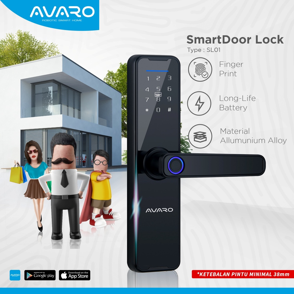 AVARO SL01 Smart Door Lock Kunci Pintu Digital Smart Lock Fingerprint Door Lock Pintu Electrik
