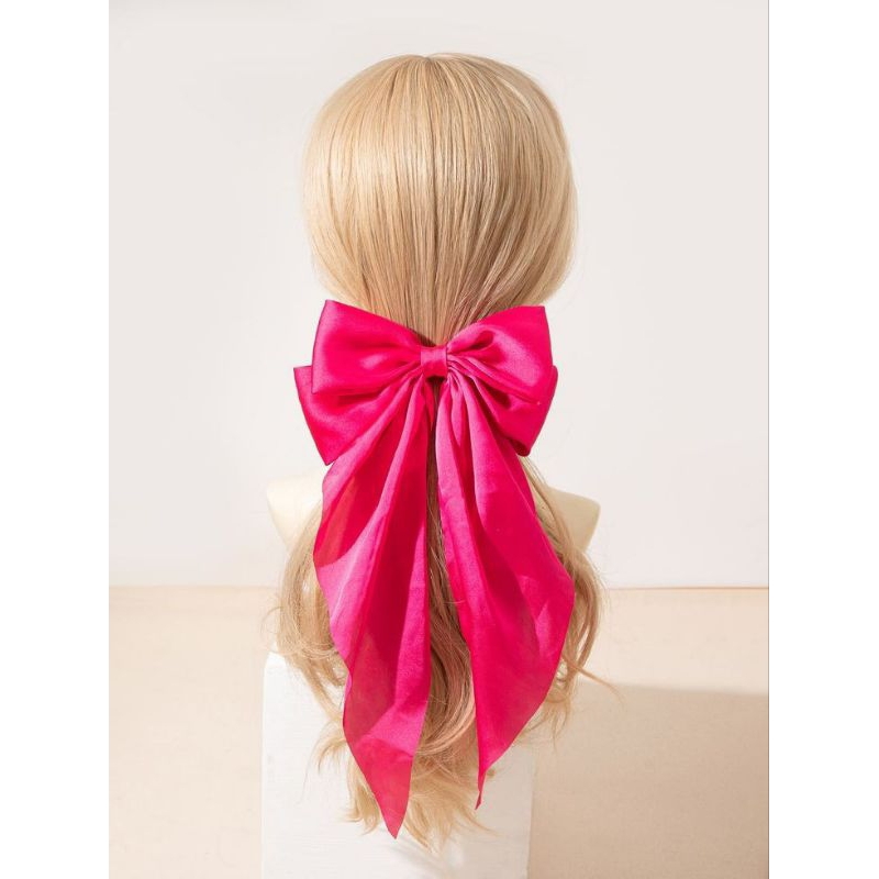 [PI77]Jepit pita scraft barbie pink/Aksesoris Rambut Jepit Rambut Pita Besar Batwing Bahan Satin Lem