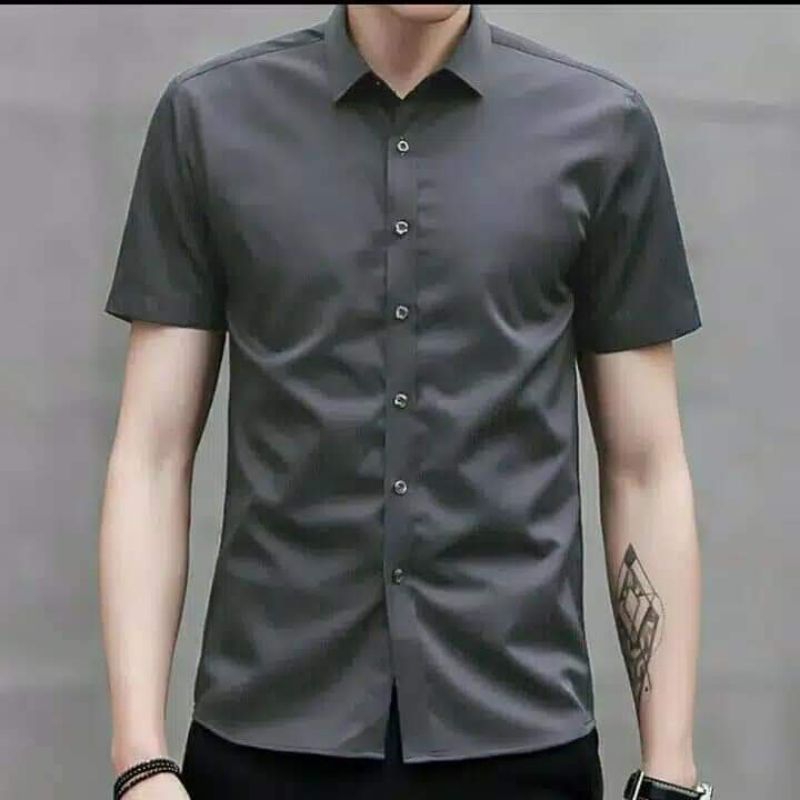 Kemeja Pria Polos Lengan Pendek Warna Abu Abu Kemeja Pria Warna Grey