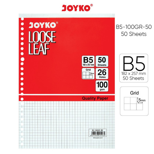 

Loose Leaf Joyko B5 Grid (Kotak), Plain (Polos) Isi Binder B5 Isi 50 lembar