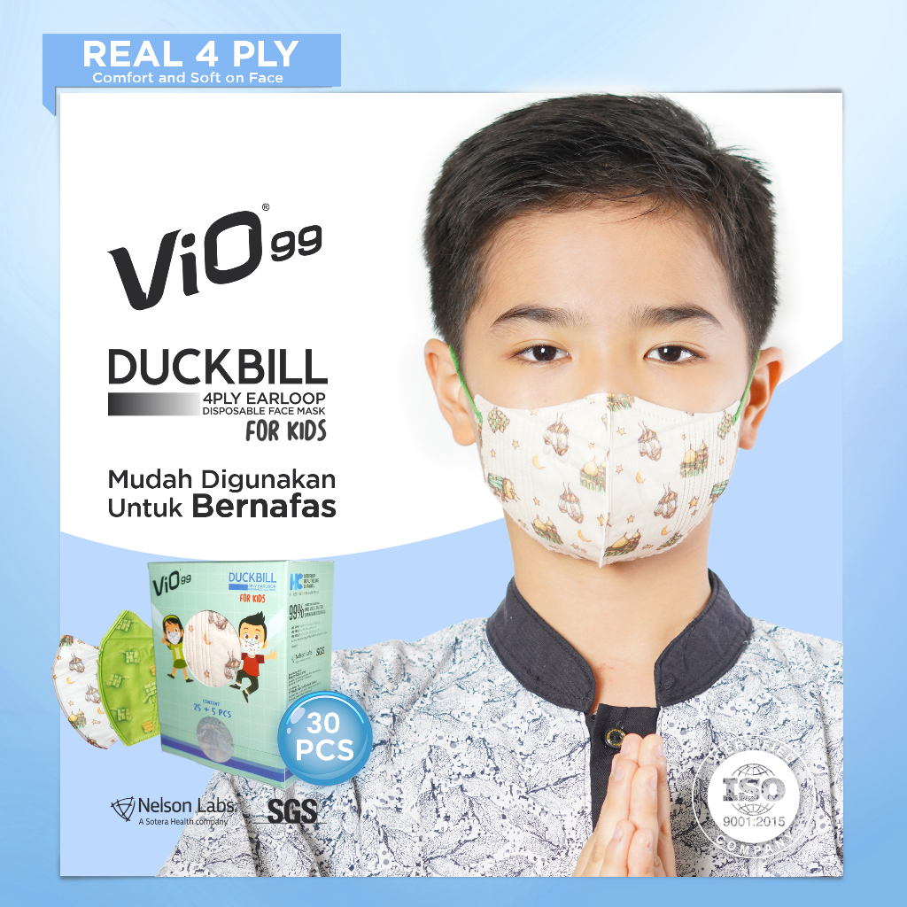 Vio Duckbill 30'S Mask 4Ply Earloop Kids Mix Bedug & Ketupat masker medis anak 99% filtrasi