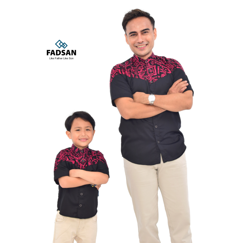 BAJU KOKO COUPLE EMRAN SERIES LENGANPENDEK BY ALRAIYAN KOKO AYAH KOKO ANAK LAKI-LAKI HITAM MERAH
