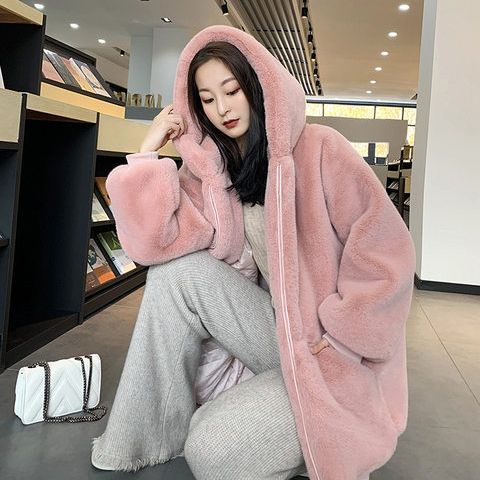 Jaket Sweater Bulu Bear Beruang Musim Dingin / Sweater Hoodie Bulu Wanita Bulu Kucing Tebal Lembut /