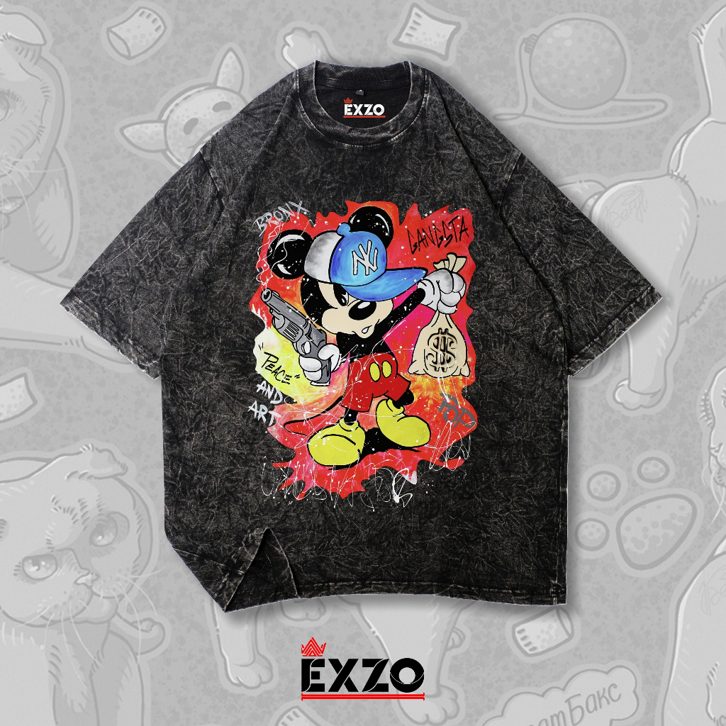 EXZO Kaos DISNEY MICKY MOUSE Oversize stonewash acidwash sandwash washed tshirt kaos MICKY MOUSE MIC