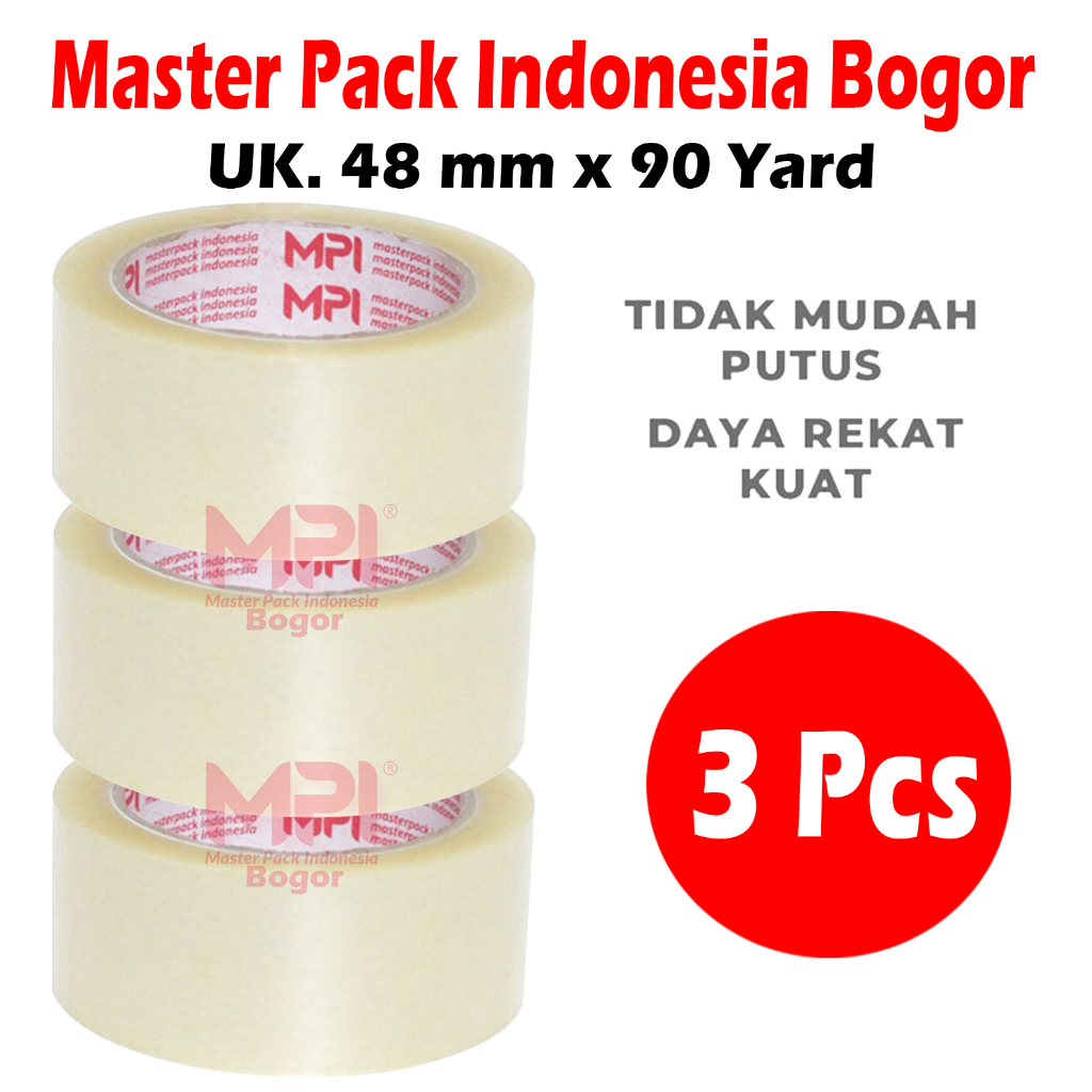 

[ 3 PCS ] Lakban Bening 48 MM x 90 YARD / Lakban Untuk Packing - Lakban Master Pack Indonesia