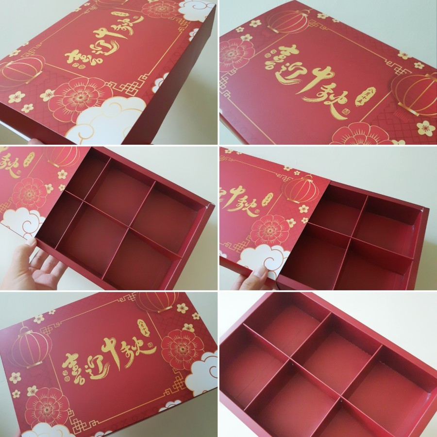 

5 pcs box hampers mooncake 100 gram sekat 6 kotak packaging kue pie susu tutup slide motif red maroon