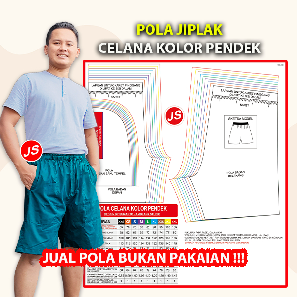 Pola Jiplak Celana Kolor  Pendek Dewasa