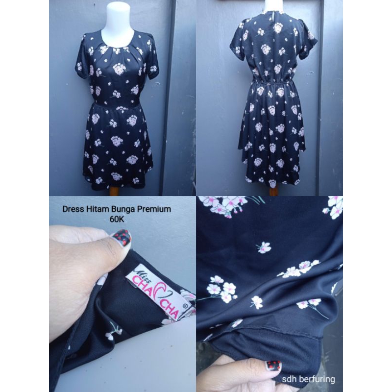 DRESS HITAM BUNGA / DRESS VINTAGE HITAM / DRESS KOREA