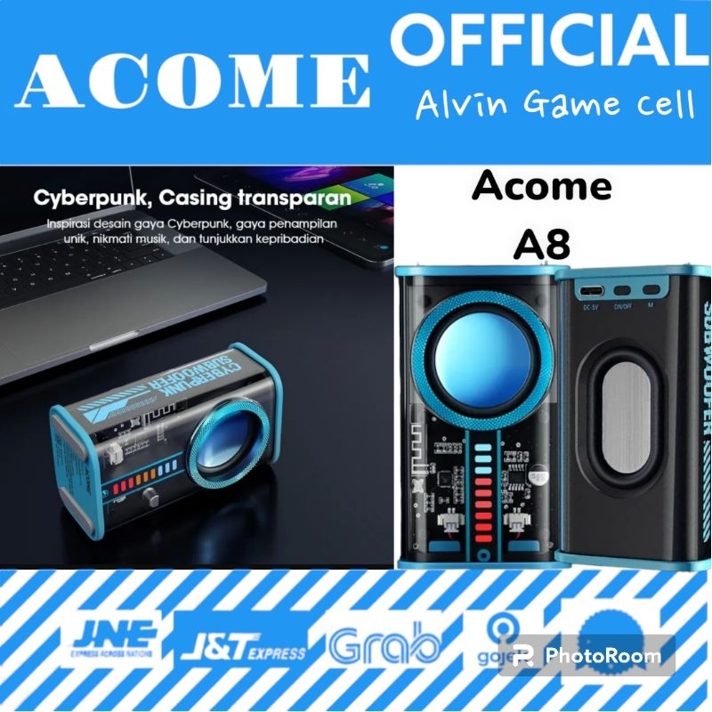 Acome Speaker Bluetooth 5.3 / Speaker Transparant Portable Super Bass TWS A8 Blue Garansi Resmi 1 Ta