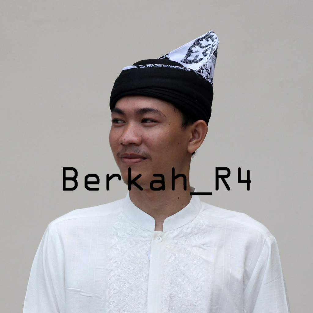 Iket Kepala Sunda Kombinasi Makuta Naga & Candra Sumirat Hitam Motif Batik Putih - Iket Blangkon Sun