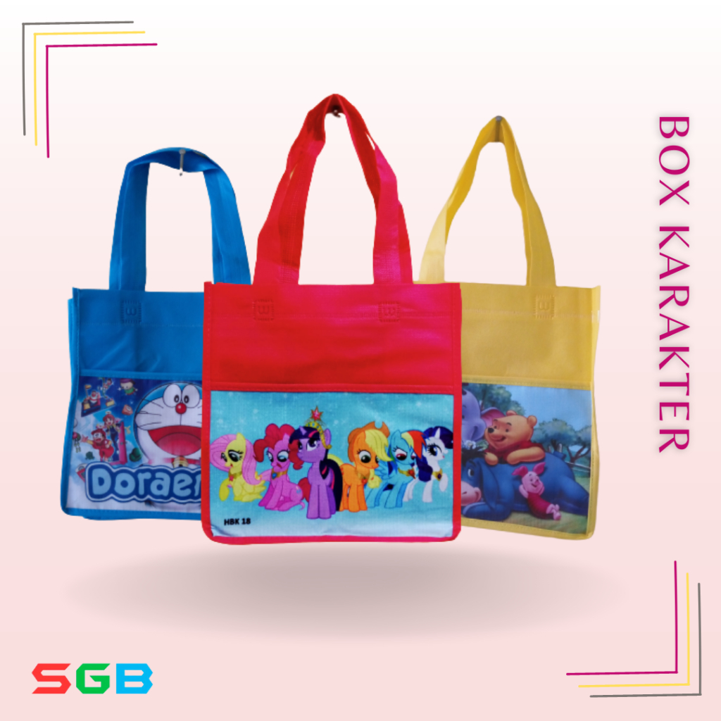 

Tas Spunbond Handle Box Motif karakter uk 25x25x15 / Goodie Bag / Tas Spunbond