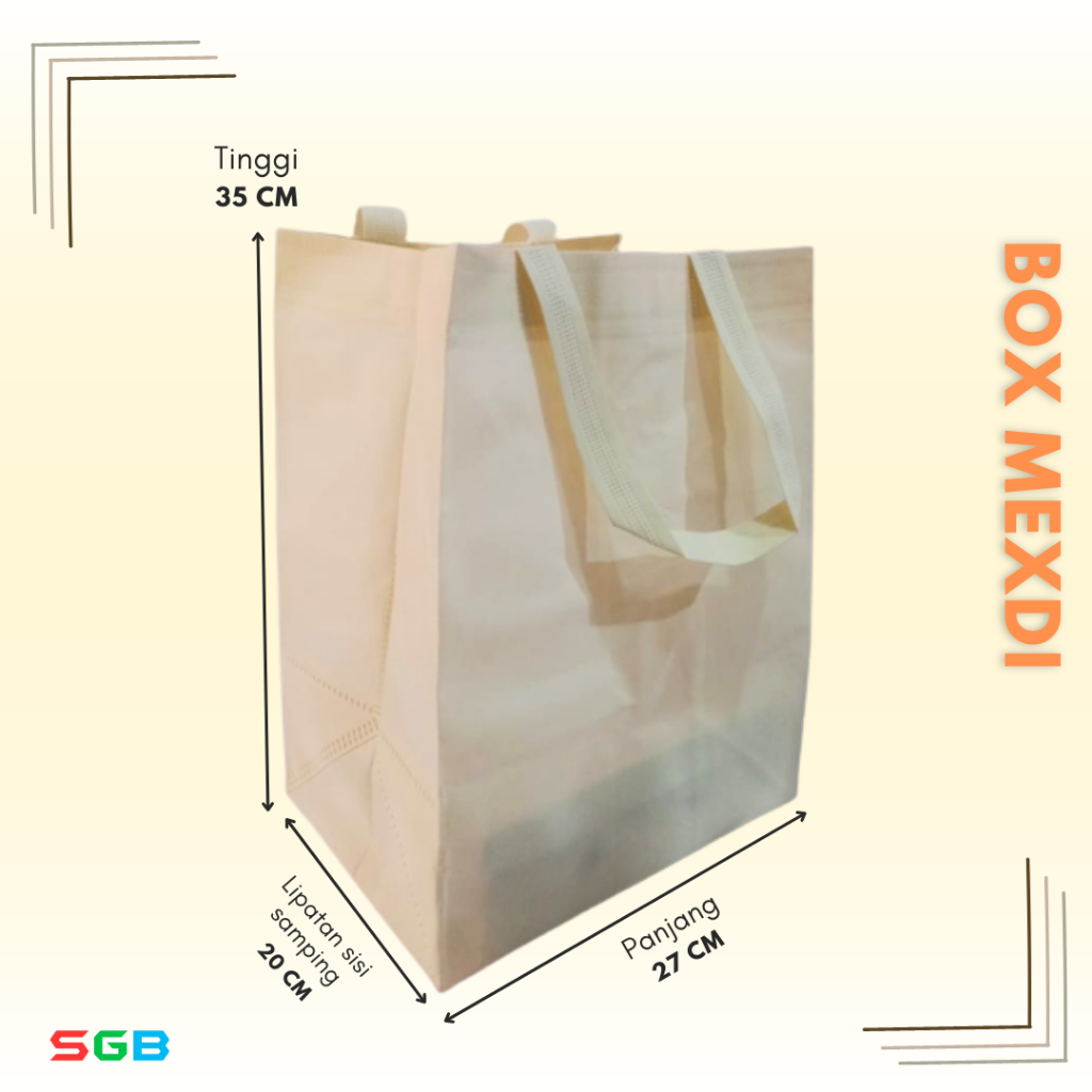 

Tas Spunbond model BOX mexdi uk 27x35x20 dan 37x35x20 / Goodie Bag / Tas Polos Box