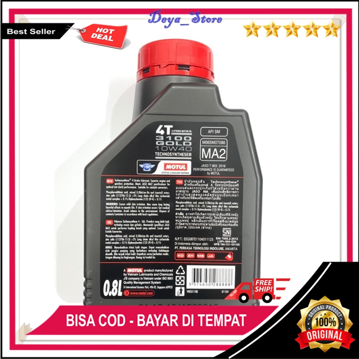 Oli Motul Bebek Sport 3100 Gold 4T 10W40 800 ML Original OLI MOTUL Semua Motor Bebek Berkualitas