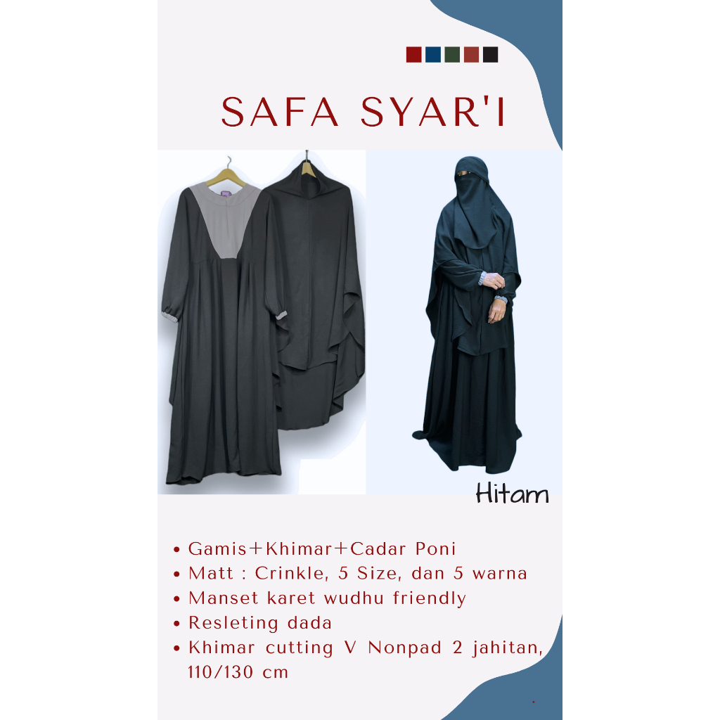 Gamis Set Khimar Cadar / Gamis Set Syari / Gamis Syari Bahan Crinkle Size S - XXL