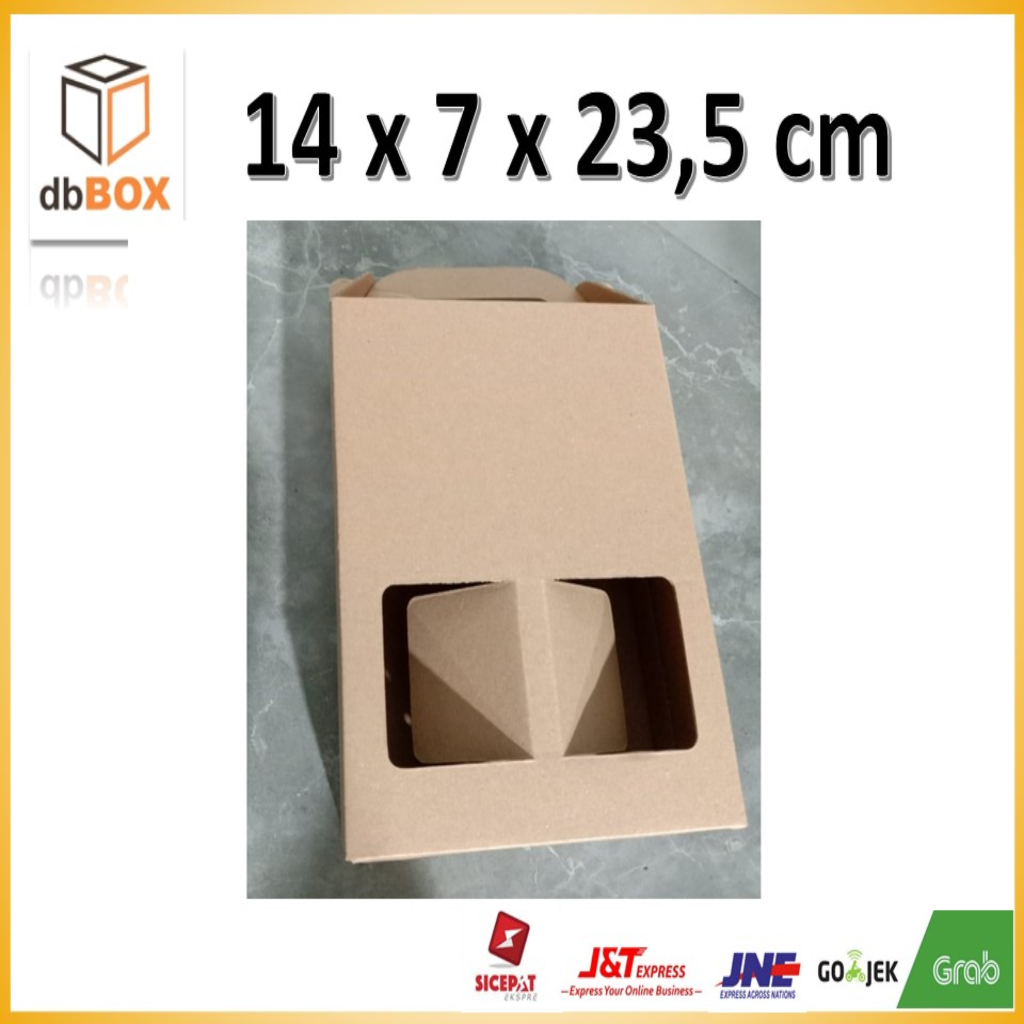 

gable box 14 x 7 x 23,5 untuk botol minum 500 ml isi 2 (kardus saja)