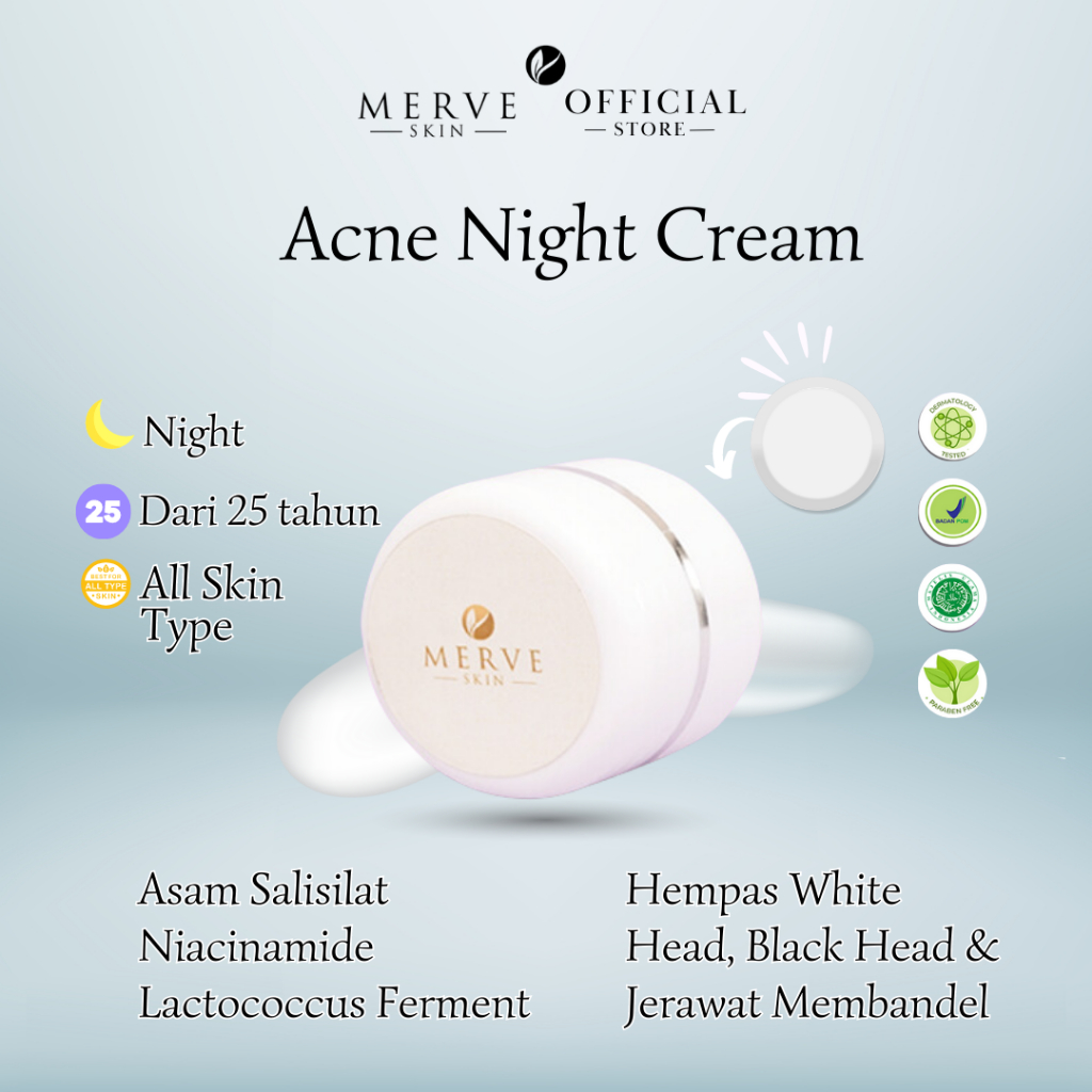 MERVESKIN Acne Night Cream – Krim Penghilang Bekas Jerawat [Cocok Untuk Permasalahan Jerawat Memband