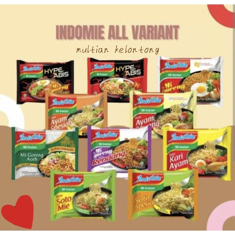 

Indomie goreng / rendang / aceh / geprek / soto / ayam bawang / ayam spesial / kari ayam