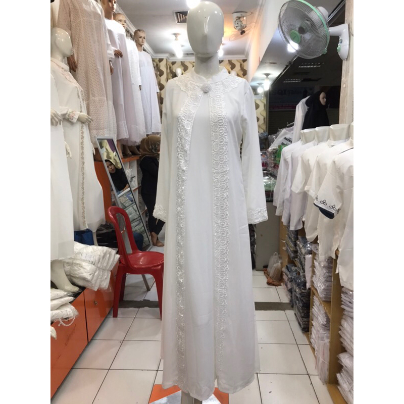 Gamis Dress Makkah 116 berbahan Cerutti Baby Doll berbordir model pintu Model Simpel Terbaru 2023 de