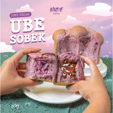 

TERMURAH NUDE BAKE Vegan Ube Sobek Melted Dark Choco x Taro Filling (7 buns) Healthy Diet Sehat Whole Wheat Sarapan Roti / Bread