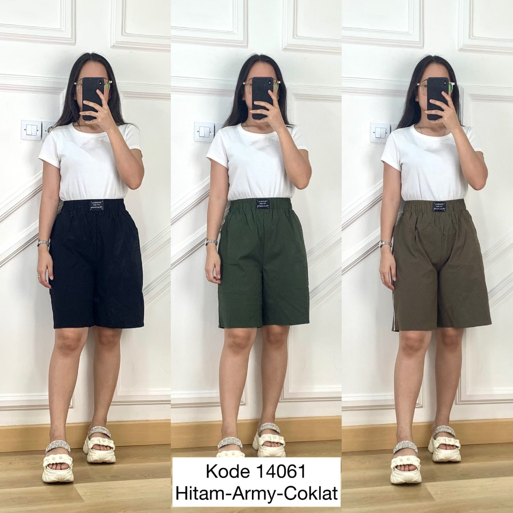 14061 CELANA PENDEK HP BASIC RCK POLOS VARIASI LINE SAMPING FULL KARET PINGGANG KELILING PREMIUM BAW