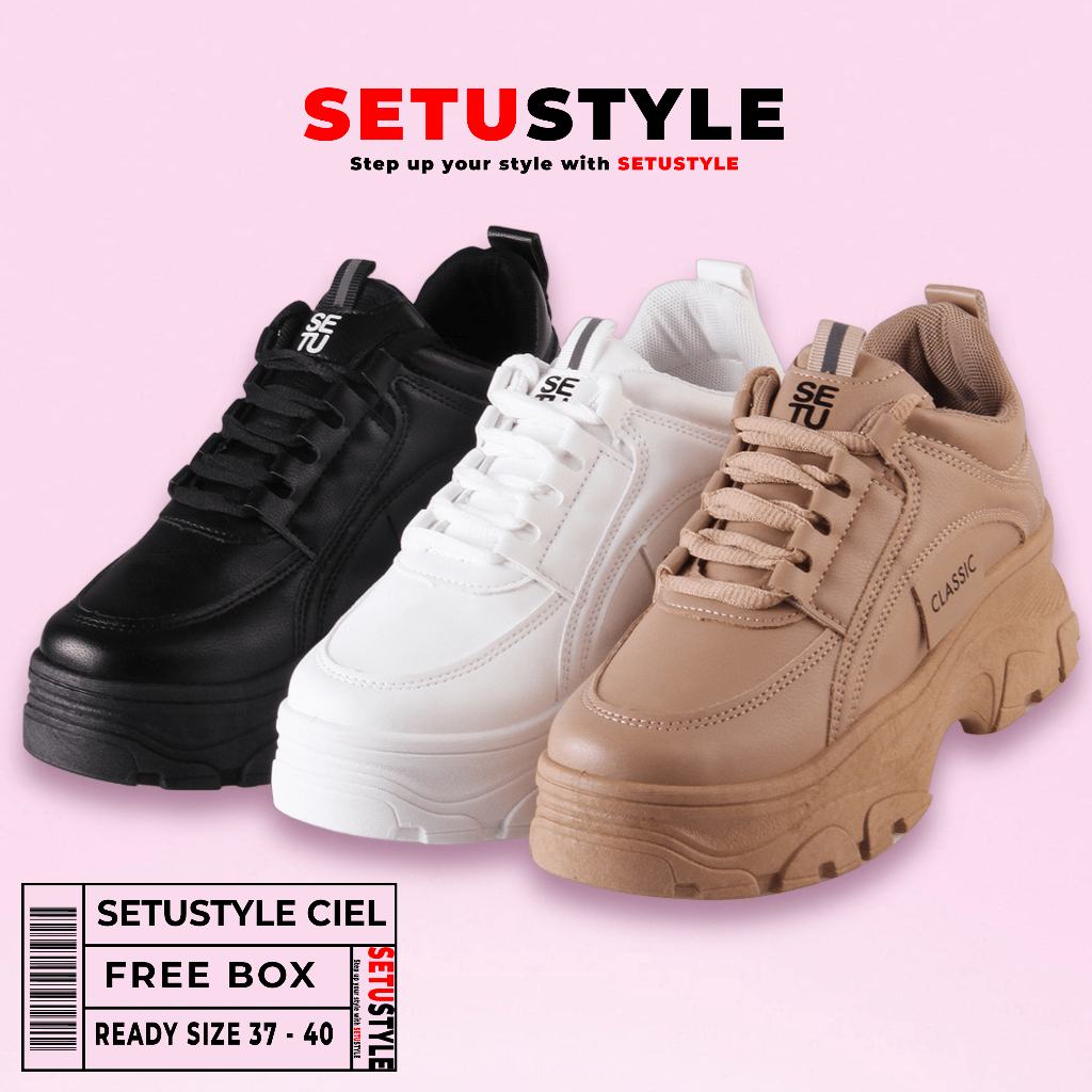 SETU Style Ciel Sepatu Sneakers Wanita Olahraga Putih Tinggi Korean Style Kekinian