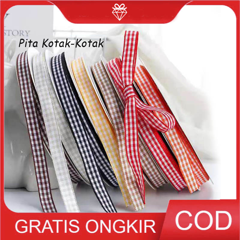 

1ROLL Pita Kotak-Kotak 1cm - Ribbon Square- Pita Kado PS006