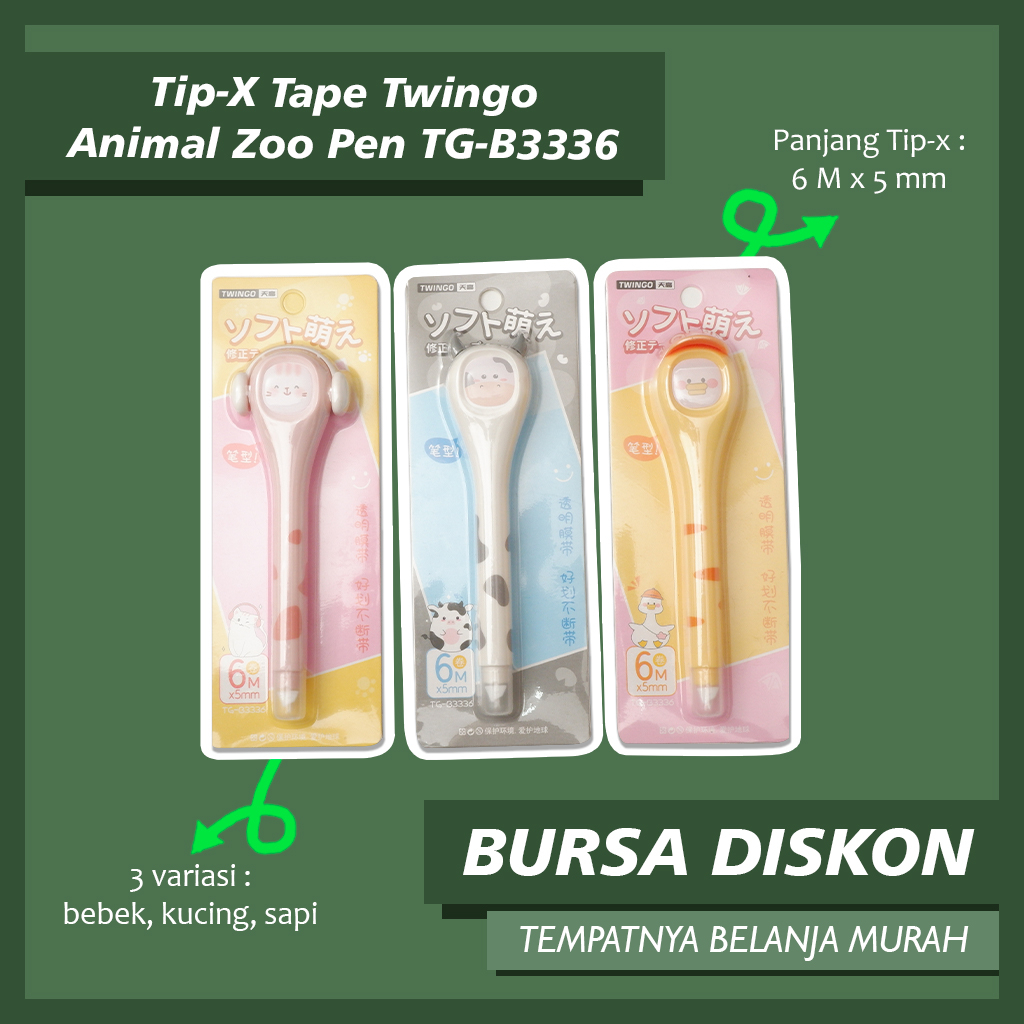 

Tip-X Tape Twingo Animal Zoo Pen TG-B3336 Correction Tape Roll Tipe-X Penghapus Pulpen Tipex Kertas Tip-Ex Tipe X Pita