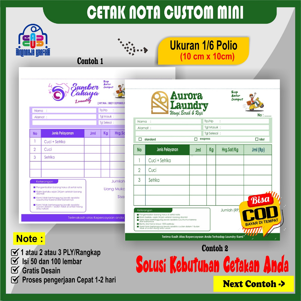 

NOTA LAUNDRY UKURAN KECIL 10X10 CM