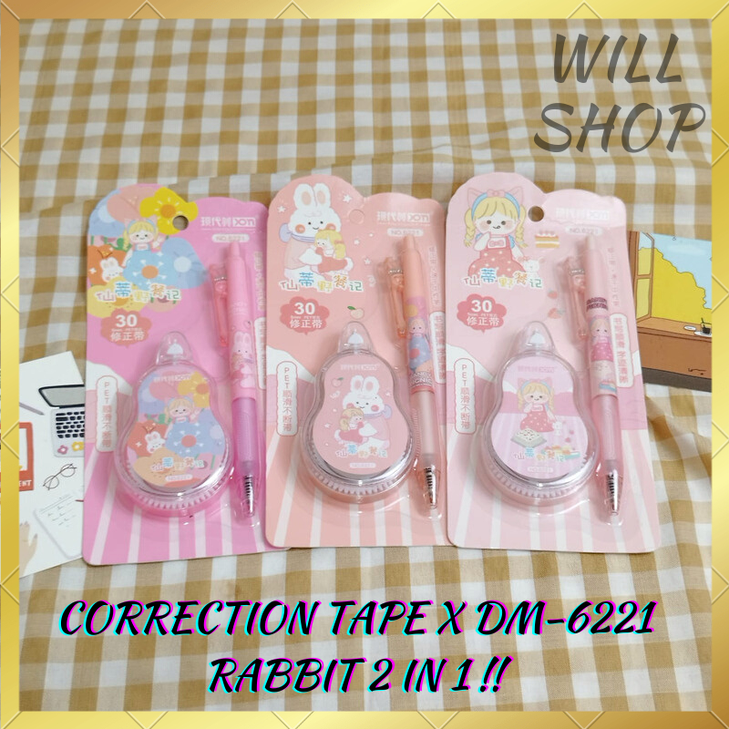 

PAKET CORRECTION TAPE + PEN CETEK RABBIT GIRL PINK 2 IN 1 XDM-6221 / TIP EX TIPEX GULUNG DAN PULPEN PENA BOLPEN SET ALAT TULIS TERMURAH VARIAN LENGKAP BISA GROSIRAN COD
