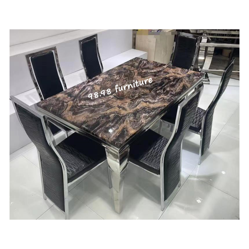 Set Meja Makan Marmer + 6 Kursi  ROMANIX / Marble