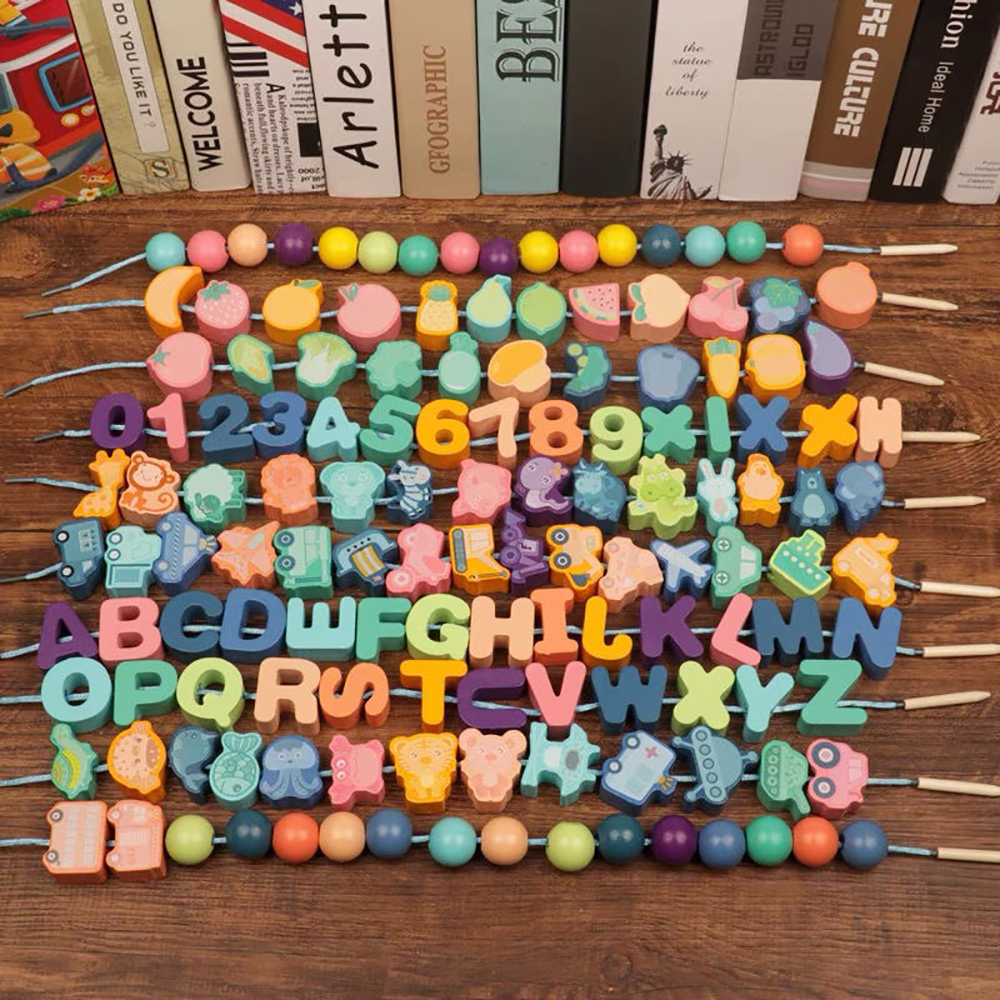 AIKOKY Balok kayu mainan anak/ Mainan edukasi anak 3 tahun blok kayu