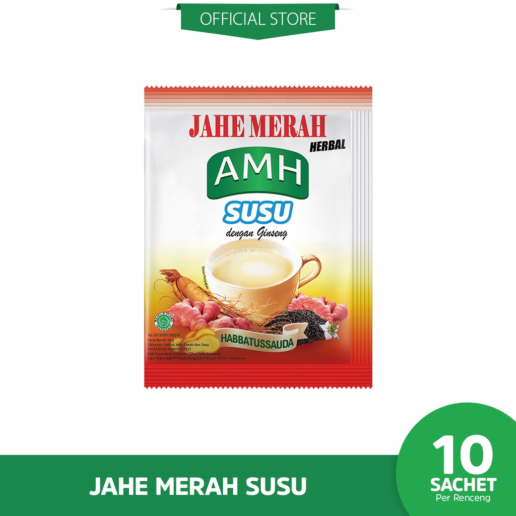 

Jahe Merah AMH Susu Minuman Sachet Habbatussauda Plus Gingseng isi 10 Sachet