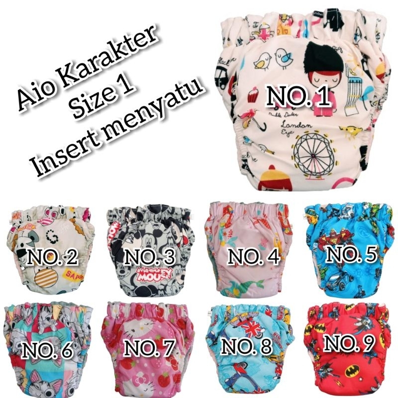 Bisa pilih motif Clodi Aio karakter size 1 reguler popok kain cuci premium  pant pants slup