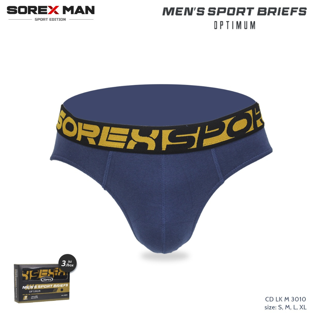 (3 PCS) Sorex Man Celana Dalam Segitiga Pria Katun Men’s Sport Briefs CD Lk M 3010