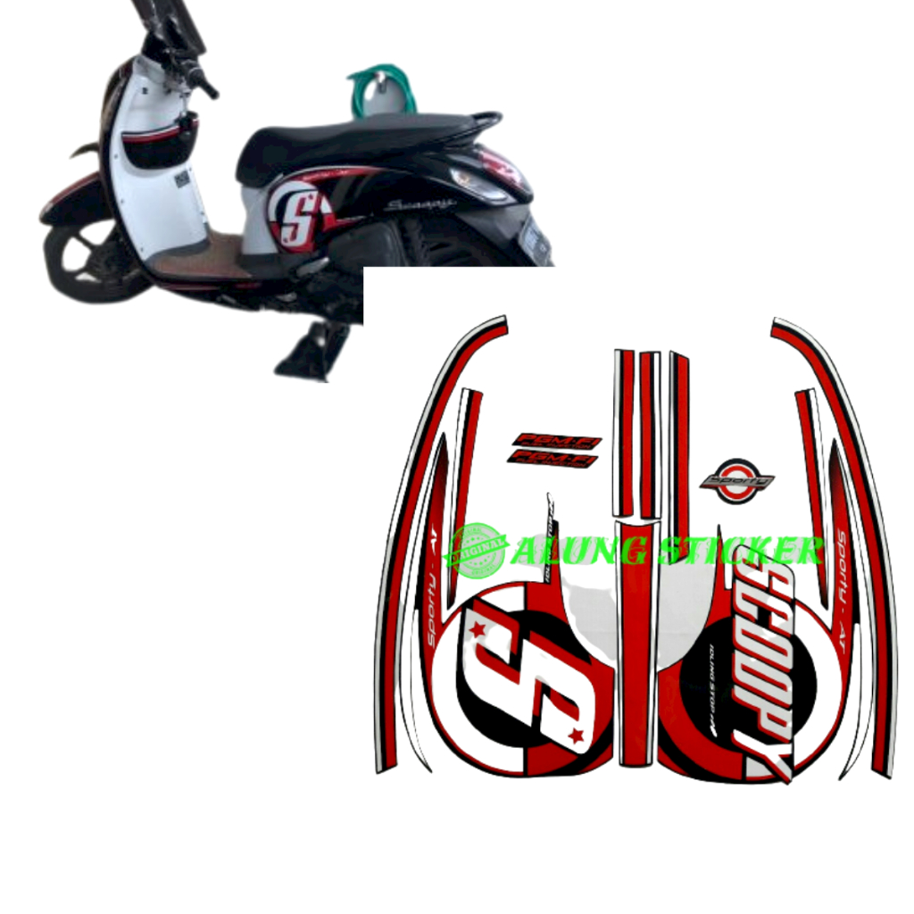 STIKER STRIPING MOTOR SCOOPY SPORTY 2015 HITAM