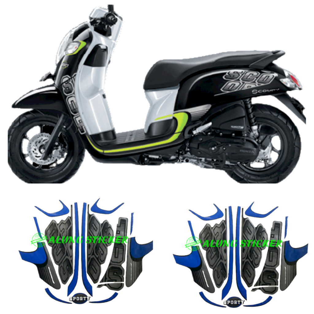 STIKER STRIPING LIS LES BODY MOTOR HONDA SCOOPY SPORTY TAHUN 2017 WARNA FULL HITAM BIRU 1SET STANDAR
