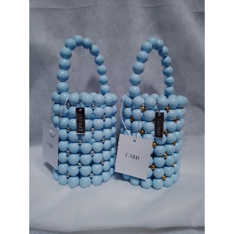 FANMY | READY STOCK | blue daisy pearl bag | beads bag | beaded bag | pearls bag | tas mutiara | tas