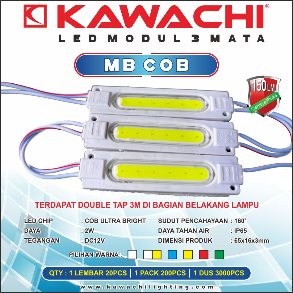 LAMPU LED MODULE 3 MATA COB 2WATT BIRU DC12V KAWACHI