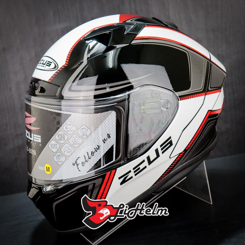 ZEUS HELM ZS826 | BLACK BK13 RED | ZS 826 - ZEUS 826 FLAT VISOR
