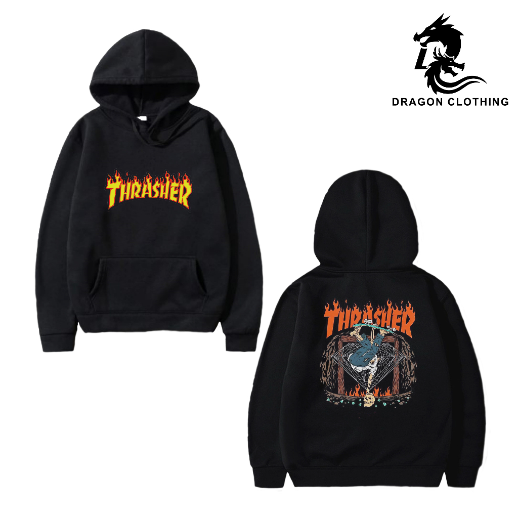 DRAGON CLOTHING HOODIE METAL PRIA THRASHER SWEATER HITAM PRIA