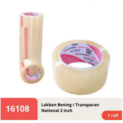 

Lakban Bening Transparan National Opp Tape 2 Inch 48 mm x 100 Yard