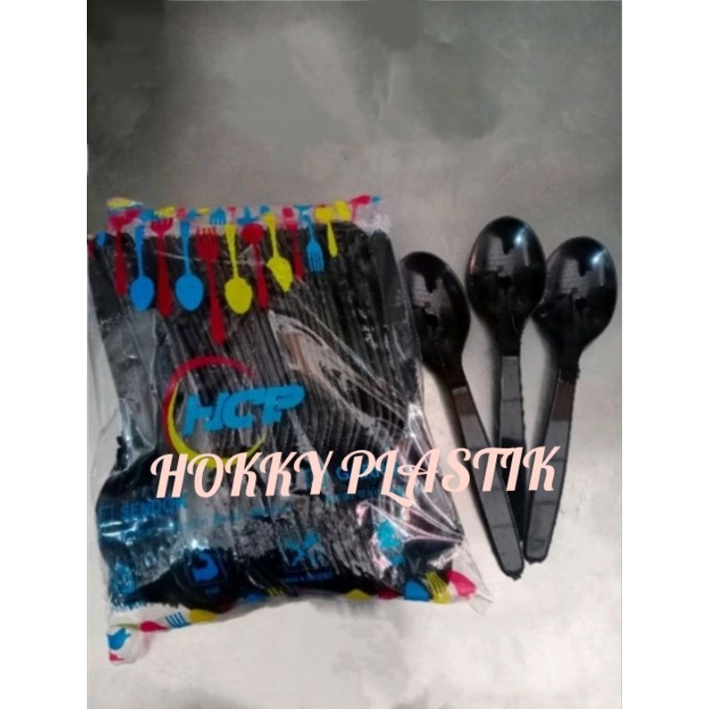 Sendok Makan / Garpu Makan Panjang HITAM HCP / Sendok Plastik HITAM Murah (isi 100pcs)