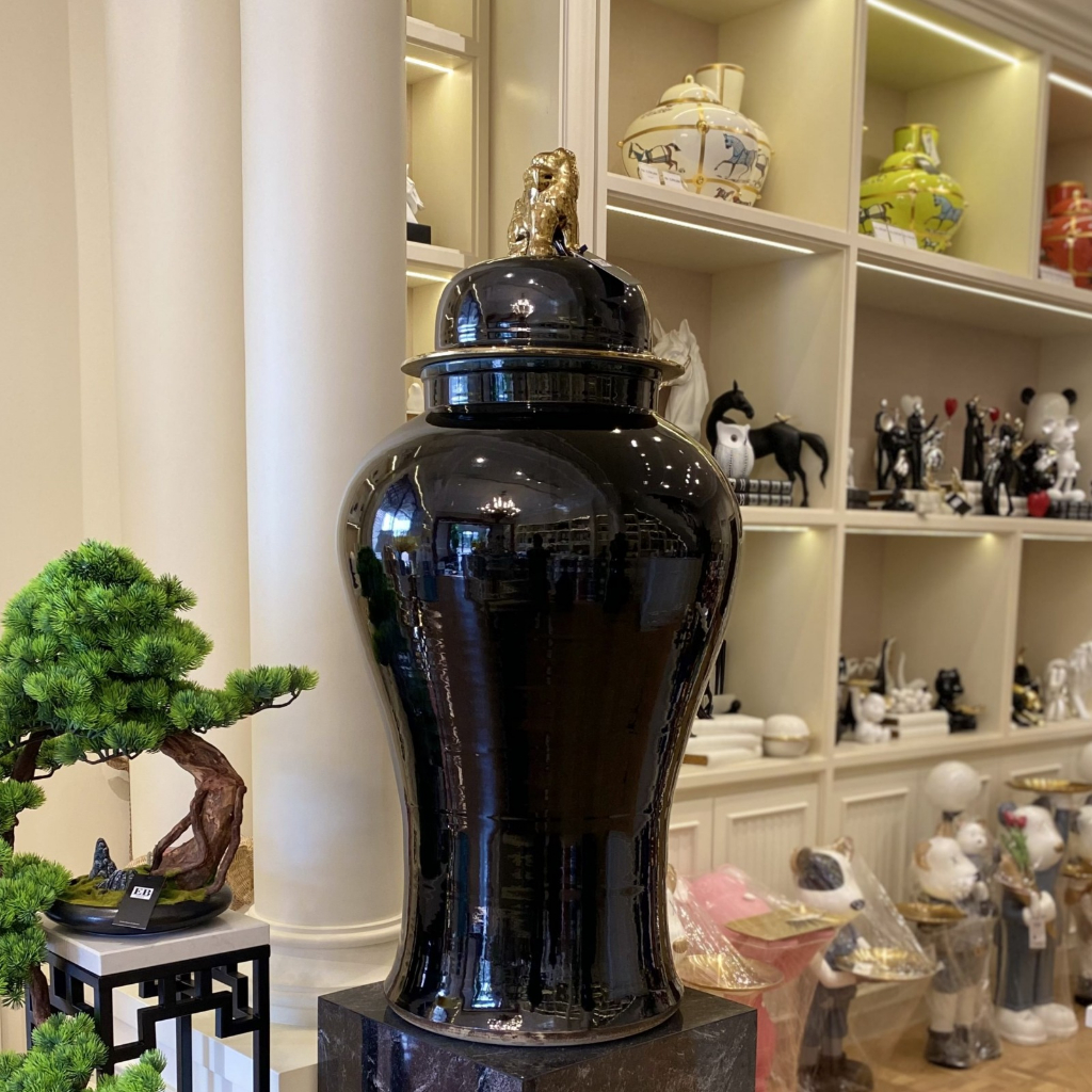 Pajangan Rumah Guci Keramik Black Jumbo / Ginger Jar Vase EB Home 2107