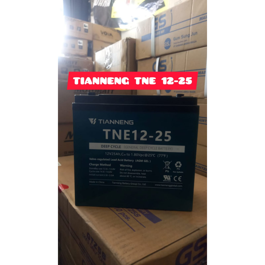 Aki tianneng TNE12-25 12volt 25ah 6dzm20 kepala baut original